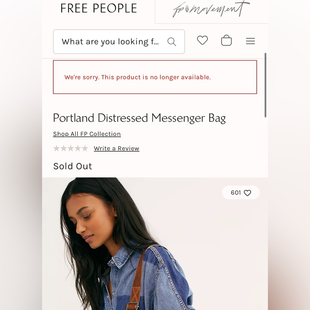 NWOT FREE PEOPLE Portland Distressed Messenger Bag - Picture 4 of 9